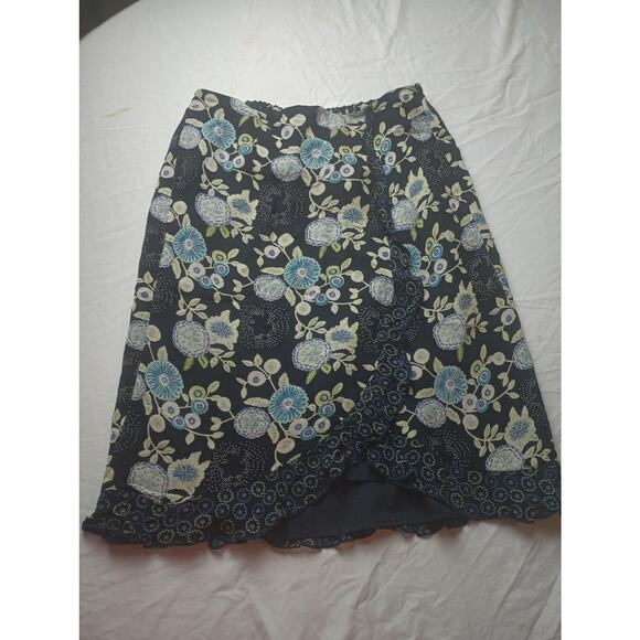 Vintage Requirements Floral Fairy Rayon Midi Skirt Ruffle Black Whimsical 8P - Picture 1 of 4